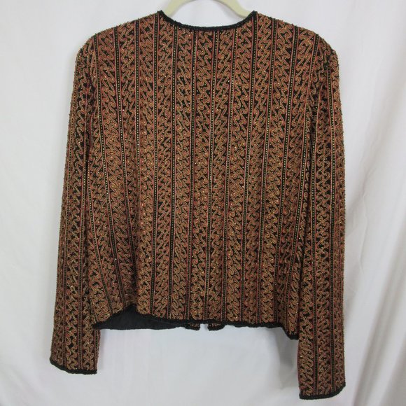 Papell Boutique Black Silk Embroidered Beaded Evening Jacket Vintage Size Medium - Picture 9 of 13